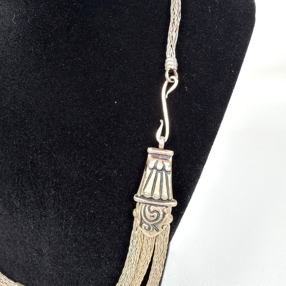 Vintage Artisan Silver Tone Woven Multi Strand Necklace 16-18" Ornate 36g Tribel - Picture 3 of 10